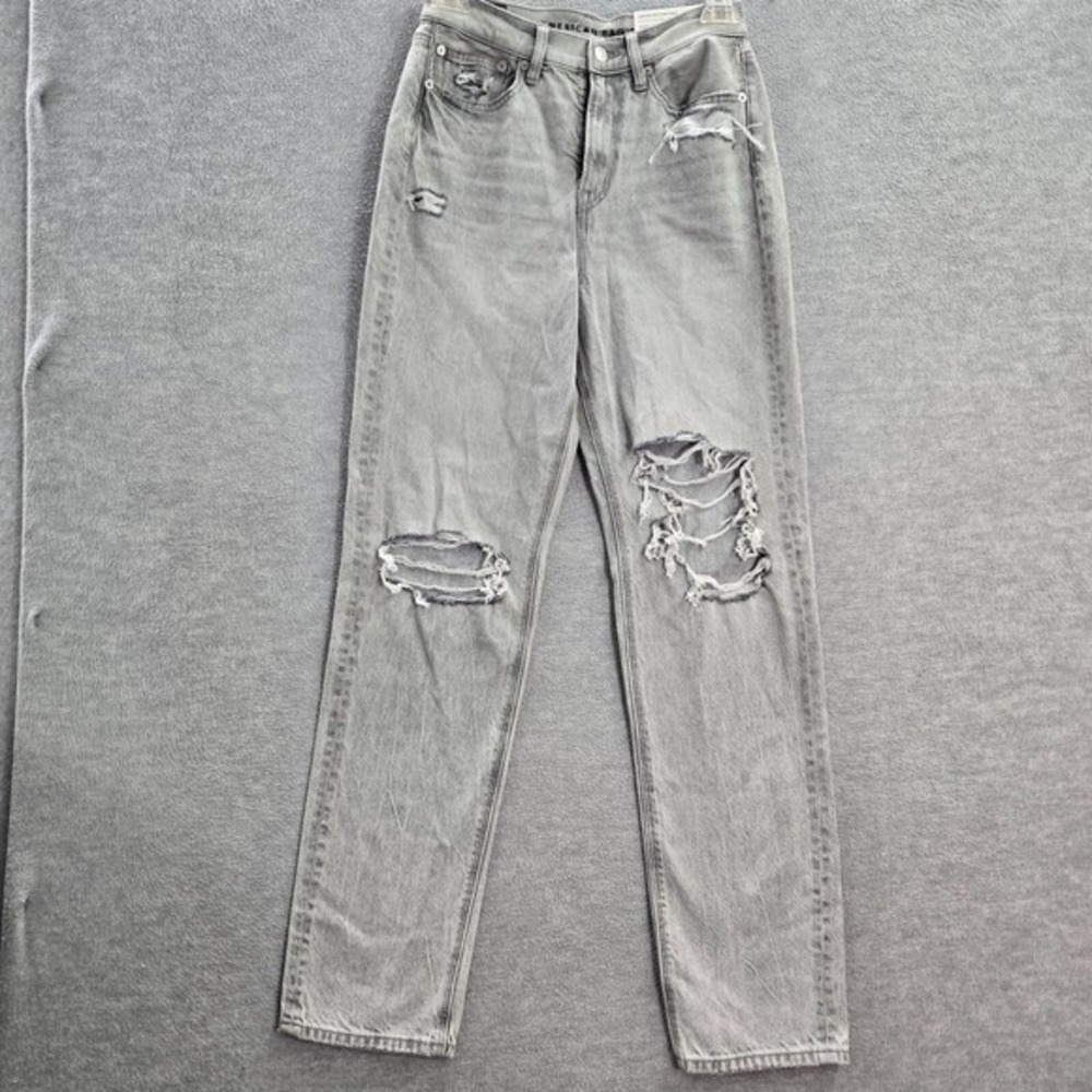 American Eagle Women‎ Jeans 4 Gray Denim Boyfriend Distressed High Rise 32" NWT